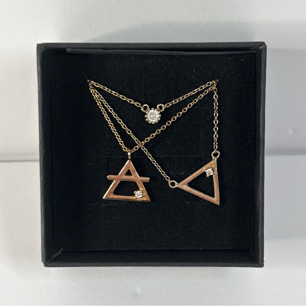 Set Of 3 Yellow Gold-Plated Sterling Silver Abstract Pendant Necklaces